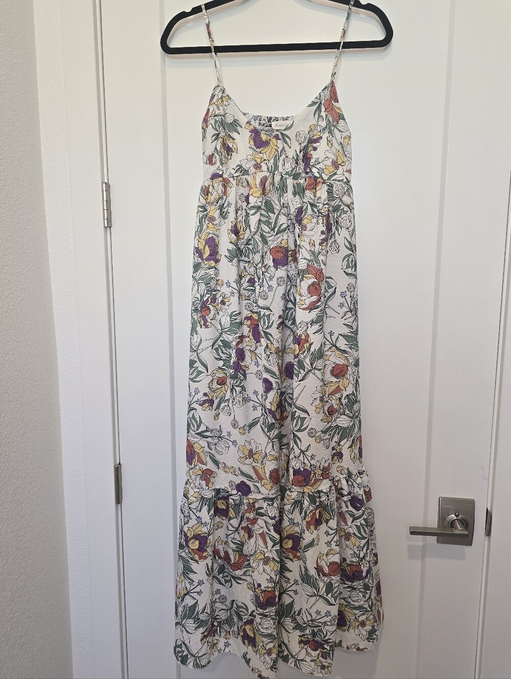 BUCKETLIST White Floral V-Neck Maxi Dress with Yellow & Purple Blooms